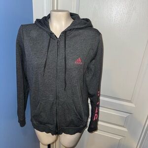 Adidas Dark Gray Hoodie with Pink Accents size Large